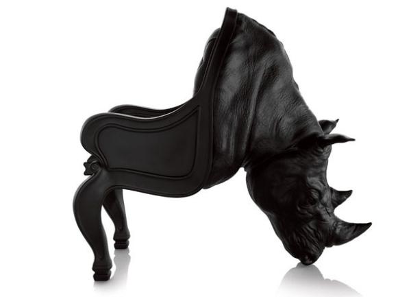Commercial Fiberglass Rhino Chair / Sofa Home Furniture Animal Shape Black