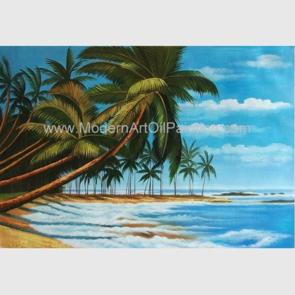Hand Painted Hawaiian Artwork Paintings , Coconut Trees Landscape Oil Painting On Canvas