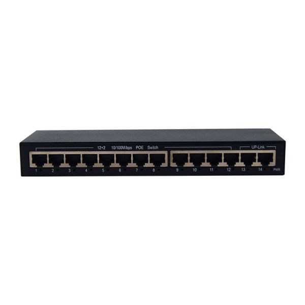 Fast Ethernet 12 Port PoE Switch 10/100Mbps With 2 Uplink RJ45 Ports 802.3af/At Compliant