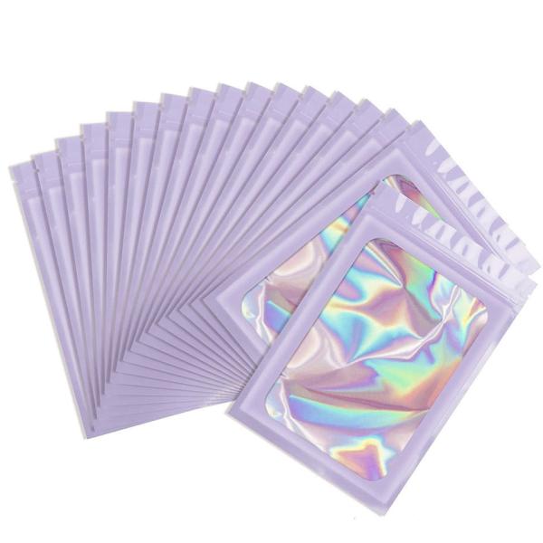 Resealable Ziplock Small Business Sealable Plastic Bag Custom Print White Black Pink Holographic Mylar Packaging