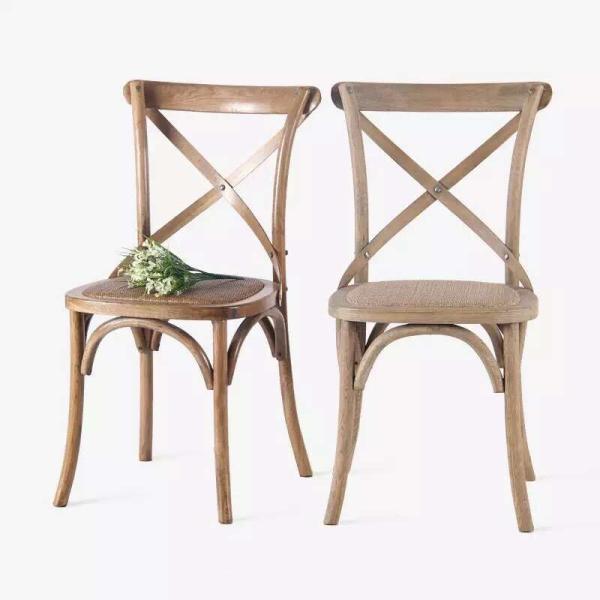 Nice design customize rattan seat chair vintage oak cross stackable dining chair event wedding X chair