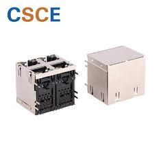 PBT Material 2 X 2 RJ45 8P8C Jack 4 Port Shielded RJ45 Modular Jack With EMI / Leds
