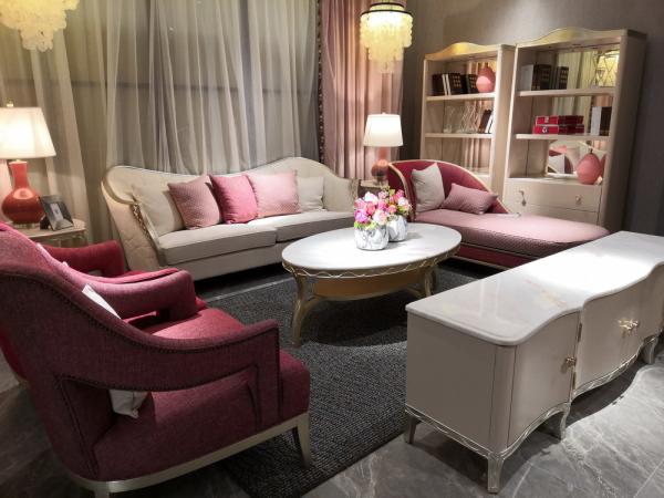 New Classic villa house living room furniture of Wood structure sofa set with Armchair and coffee table TV stand cabinet