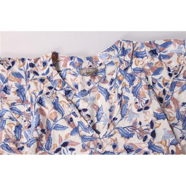 100% Cotton Ladies Print Blouses Breathable Floral Tops For Women