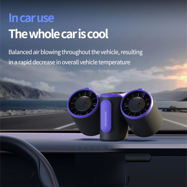 3 In 1 Dual Head Portable Air Cooling Fan With 8000mAh Battery Outdoor Use