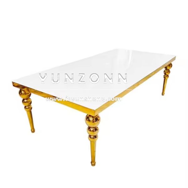 Luxury MDF 12-Seater Gold Metal Rectangle Banquet Dining Table for Hotels Elegant Center Table