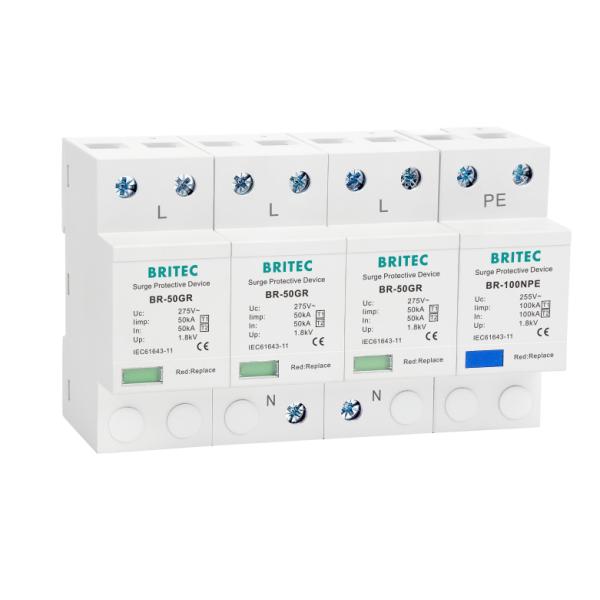 50kA Type 1 3P+N Surge Protection Device SPD Lightning Arrester for Industrial Applications surge protector class 1 2