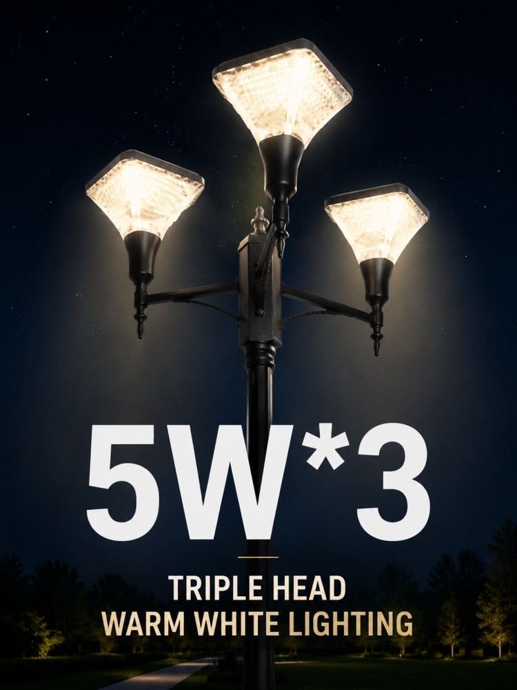 Aluminum Construction Solar Garden Lights 15W IP65 Waterproof LED Solar Post Lights Outdoor
