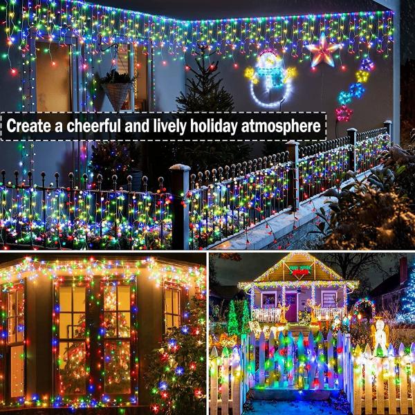 Yellow 200 LED Solar Icicle Lights 600LM For Christmas Decoration