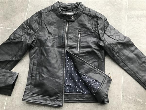 Female Black Polyurethane Leather Biker Jacket With Polished Silver Zip LEDO1731