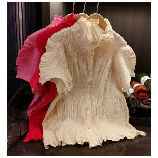 Women's Elegant Loose-Fitting Slimming Top Stand-Up Collar  Craftsmanship Breathable Sweat-Absorbent Heavy Blouses Shirts