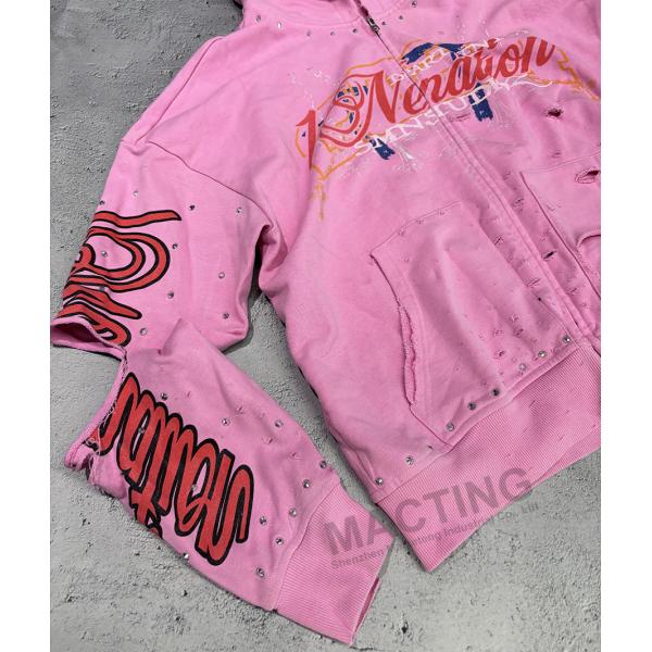 Streetwear custom 380 500gsm men's french terry fleece all over print rhinestone boxy cropped full face half zip up hoodie men