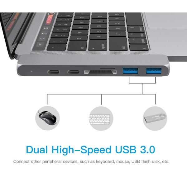 Amazon 2018 Aluminum Thunderbolt 3 USB-C Hub USB Driver 7 Ports Dual Type C Hub 4K Type C 100W PD charging