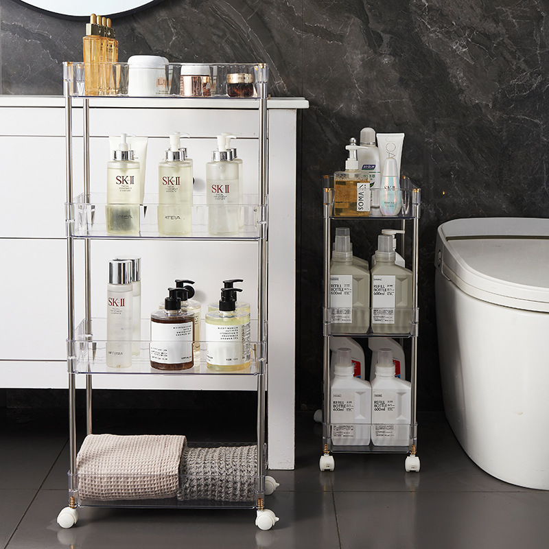 Trolley Storage Rack Transparent Multi-floor Movable Living Room Kitchen Household Bathroom Debris Storage Rack