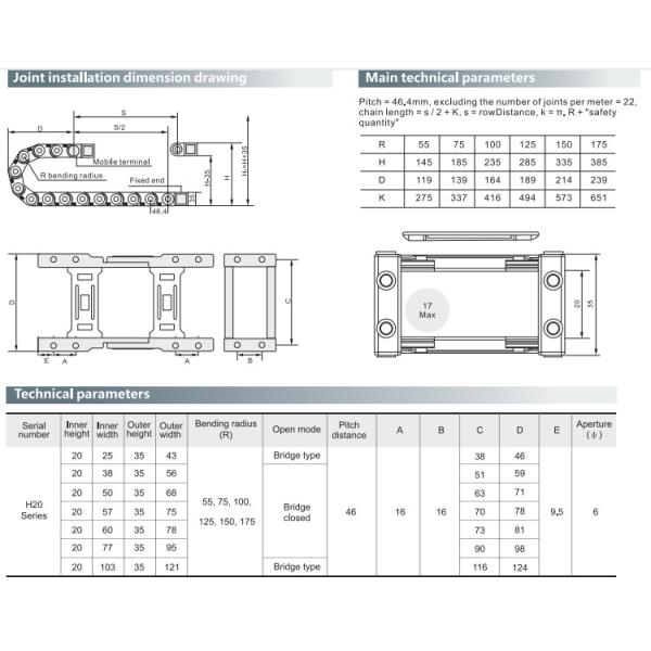 20X38mm Bridge Nylon Drag Chain Electrical Plastic Machine Tool PA66
