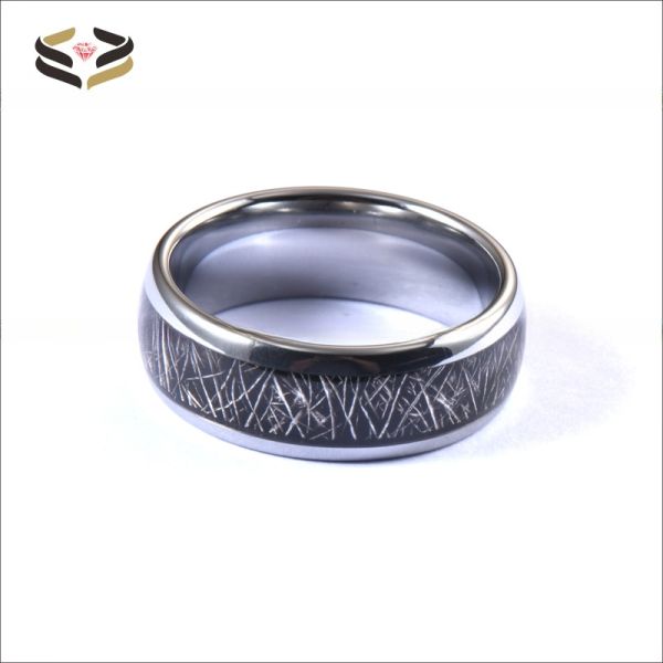 8mm Silver Tungsten Carbide Black Meteorite Ring Fashionable Wedding Band with Sample Making and Other Diamond Shape