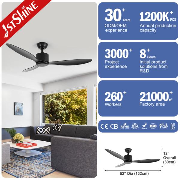 Small And Low Profile Black Modern Ceiling Fan DC Motor ABS Blade