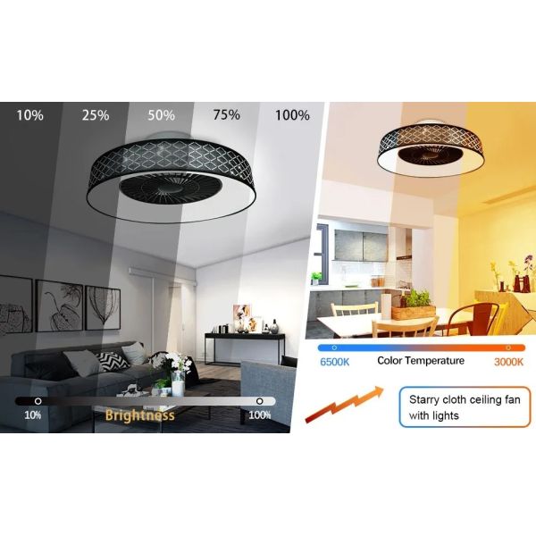Kitchen Bedroom Living Room Timing Invisible Blades 57cm Dimmable fabric LED Ceiling Fan with Light(WH-CLL-72) ﻿