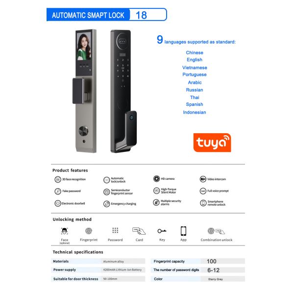 3D Facial Recognition Fully Automatic Smart Door Lock With 4.5 Inch Display & Video Doorbell