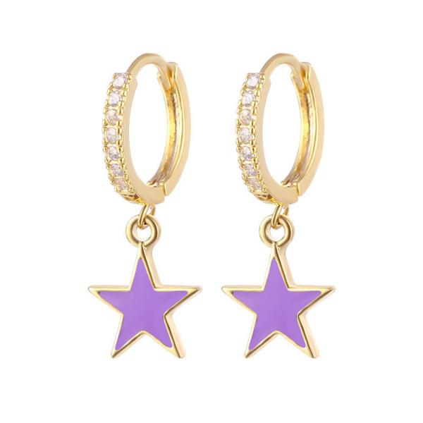 Colorful Enamel Star Hoop Earrings Real 925 Sterling Silver Earrings Rhodium Plated