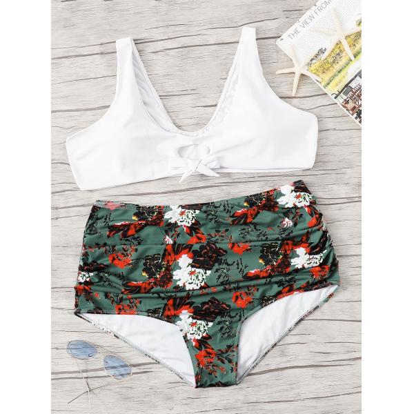 Big Size Wrap Halter Top With Floral print Bikini Set Swimwear Women size 3XL