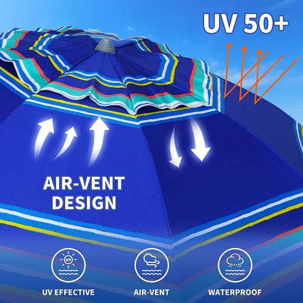 Heavy Duty High Wind Beach Umbrella Parasols Sand Anchor & Tilt Sun Shelter, UV 50+ Protection Outdoor Sunshade