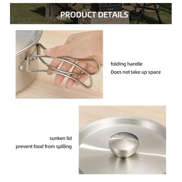 Amazon TOP Seller 304 Stainless Steel Non Stick Fry Pan Outdoor Cooking Set Camping Cookware Set For Hiking