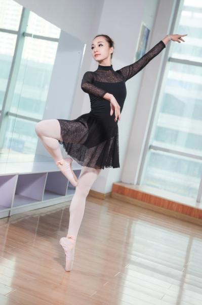 Adult long sleeve High collar with double buckles lace split joint ballet dance leotard dress