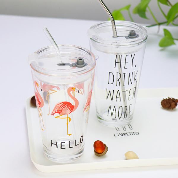 Top quality 455ML 16OZ decals with straw and silicone llid glass juice drinking jar