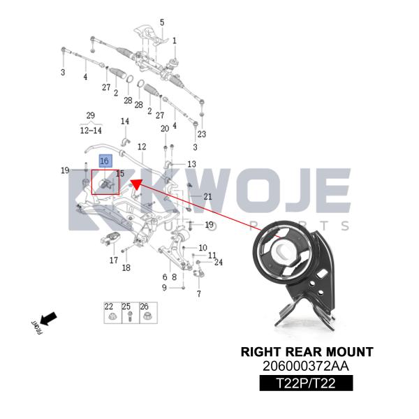 206000372AA Car Engine Mount Assembly SUSPENSION CUSHION-RH REAR For Exeed RX