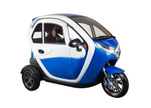 Blue Enclosed Electric Tricycle With Safety Belt Disc Brake System Sightseeing