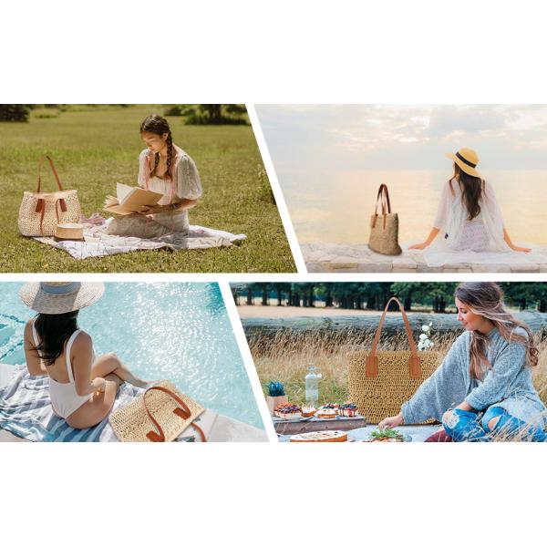 Straw Bag for Women Woven Beach Structured Tote Handmade Crochet Carteras De Mujer Summer Shoulder Bohemian