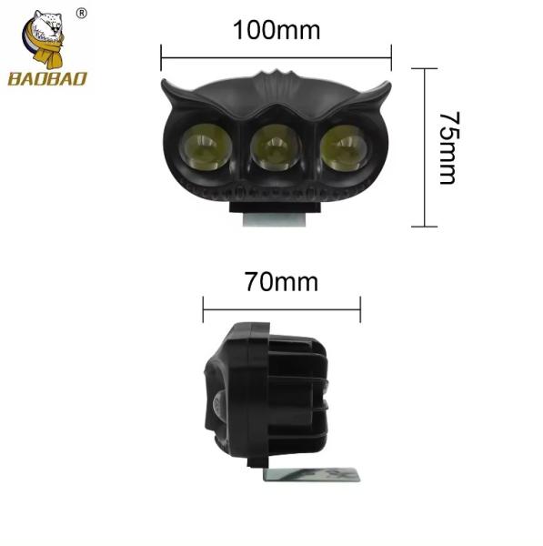 3 LED Owl Style Alumínio preto Motorcycle LED HeadLight Spot Lamp
