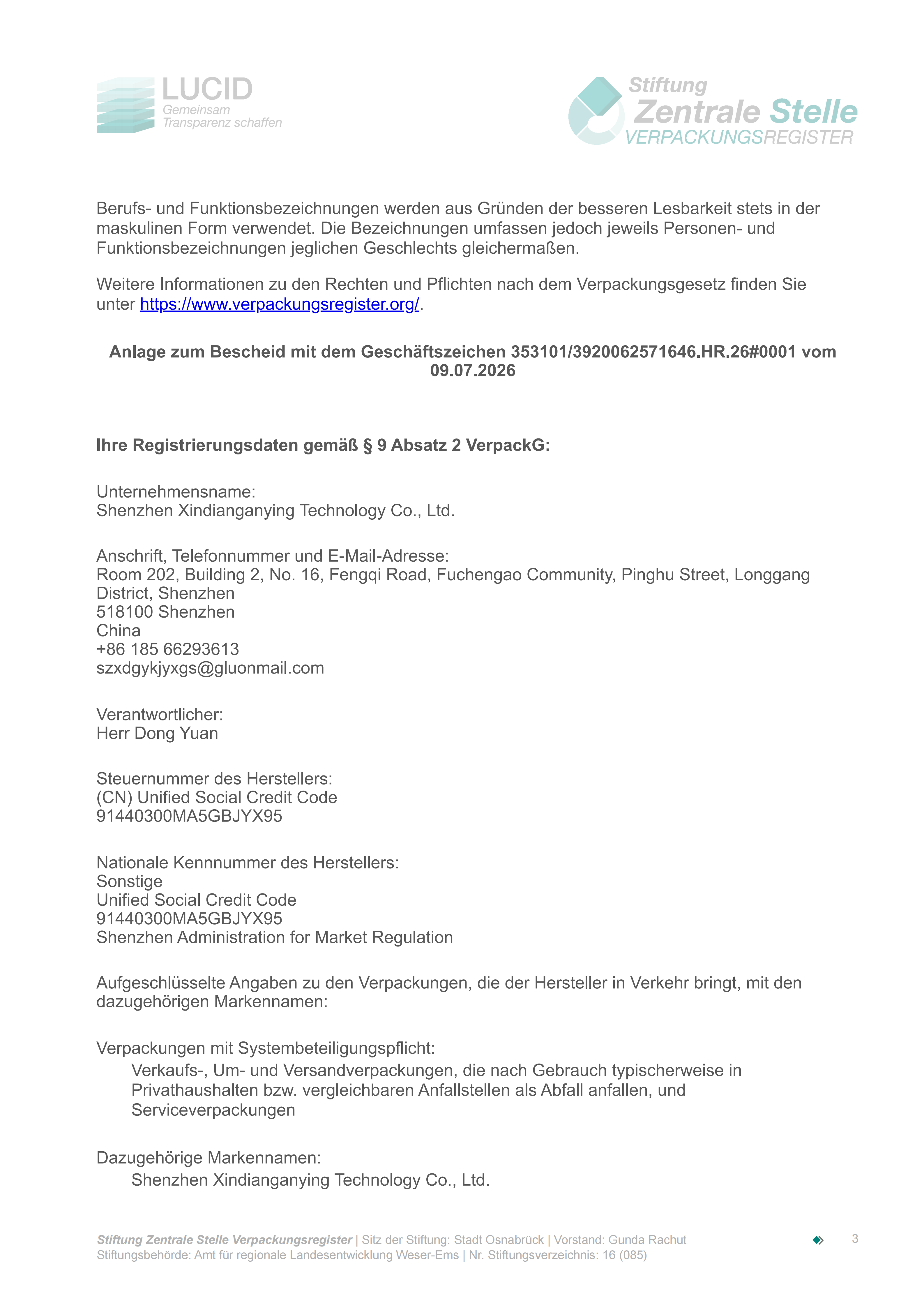 Shenzhen Xindianganying Technology Co., Ltd. Certifications