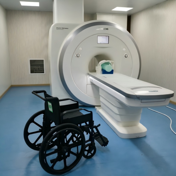 Non Magnetic Wheelchair for 3.0T MRI Room with Aluminum Alloy Frame and Adjustable Footrest