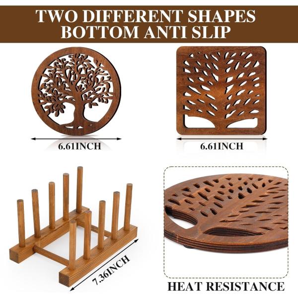 Square Round Tree Trivets Holder Luxury Design Style Wooden Heat Resistant Pads