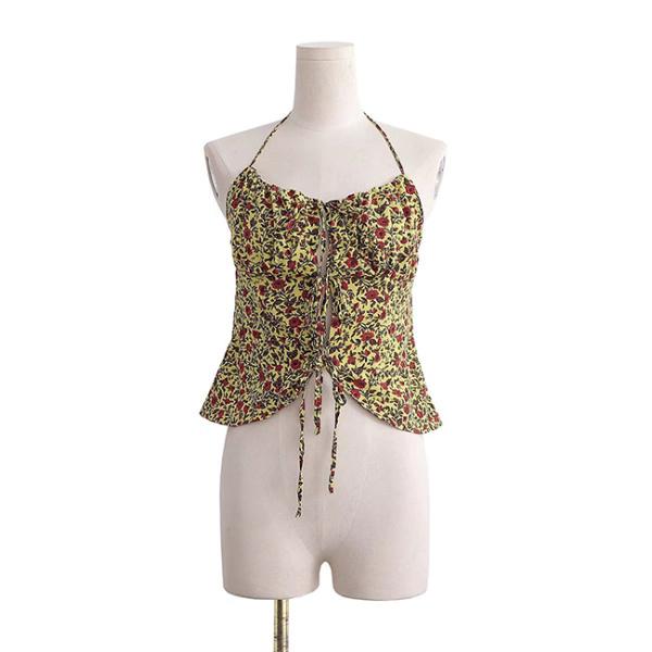 Пляж с лифа Streetwear верхней части танка Halter плеча Backless флористического печатая сексуального