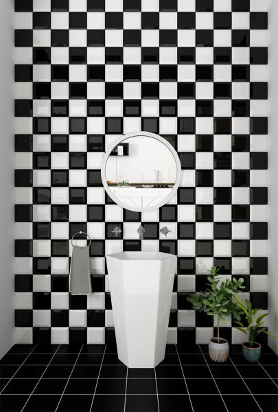 Black White 152x152mm Glossy Ceramic Wall Tiles for Bathroom