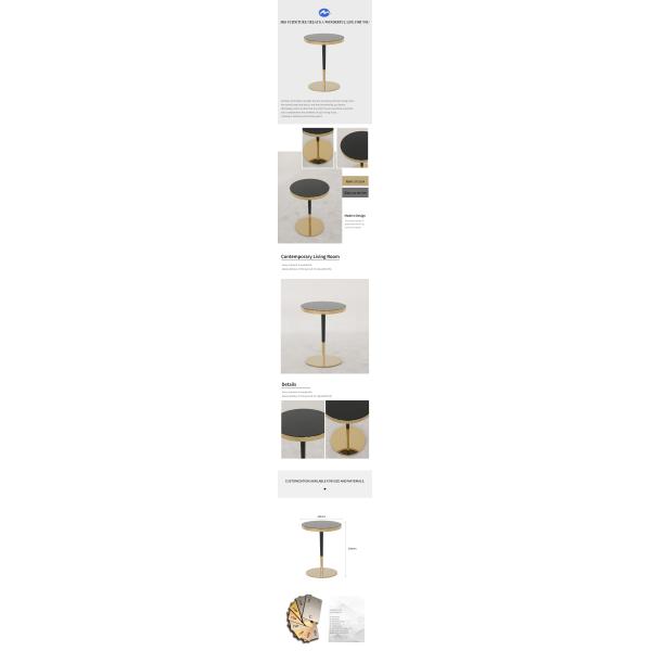 Sala de estar pequena mesa de aço inoxidável mesa de lado com brilhante brilhante ouro preto vidro superior perna de metal