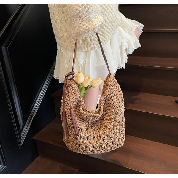 Crochet Tote Bags Summer Beach Bag For Women Vacation Mesh Knit Bag Hippie Bag Woven Knitted Shopping Bag Small Yarn Crochet Storage Bag