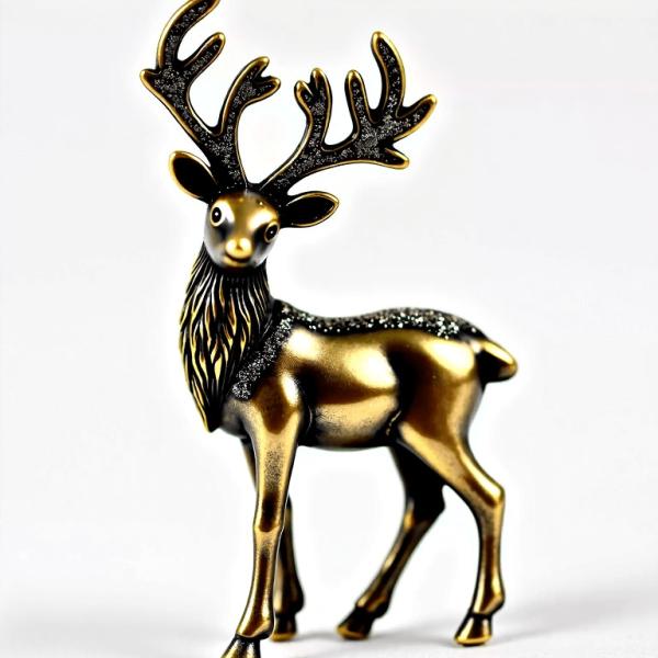 Antique Metallic Plating Reindeer Ornament With Glitter Accents