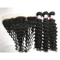 Ennegrezca la onda profunda del pelo de Remy de la Virgen del brasileño del 100% 3 paquetes con el frontal del cordón 13x4