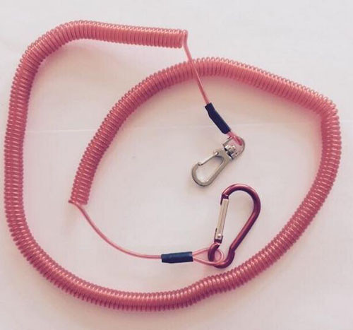 Carabiner hook spring stretchy coil keychain strap rope red fishing coiled lanyard