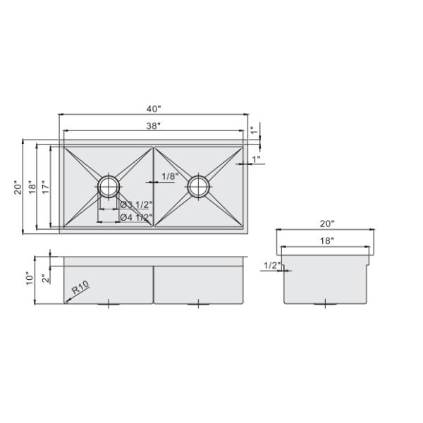 Кухонные раковины нержавеющей стали 40 дюймов роскошные, кухонная раковина Драйнер двойника Ундермоунт