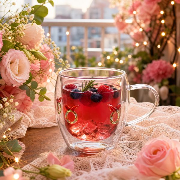 Double Wall Glass Coffee Cups Borosilicate Glass Stemware Mug Custom Logo Clear Design
