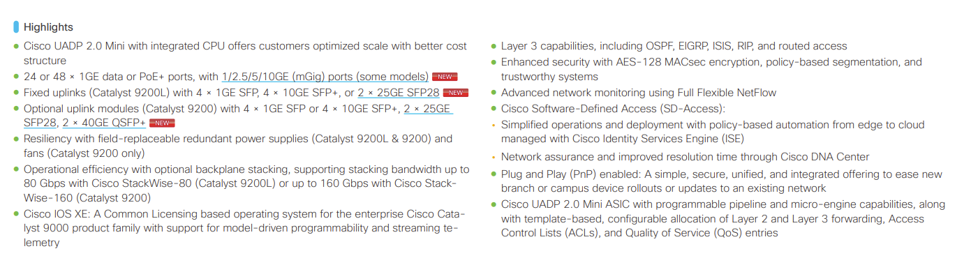 C9200L-24P-4G-E Cisco Catalyst 9200L 24-port PoE+ 4x1G uplink Switch, Network Essentials