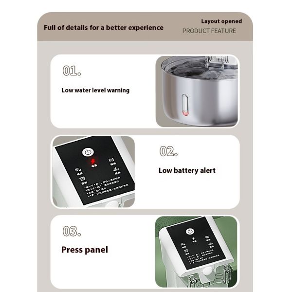 7L Rechargeable Stainless Steel ABS IPX5 Waterproof Pet Water Dispenser Large Capacity Dog Bowl Automatic Water Circulation