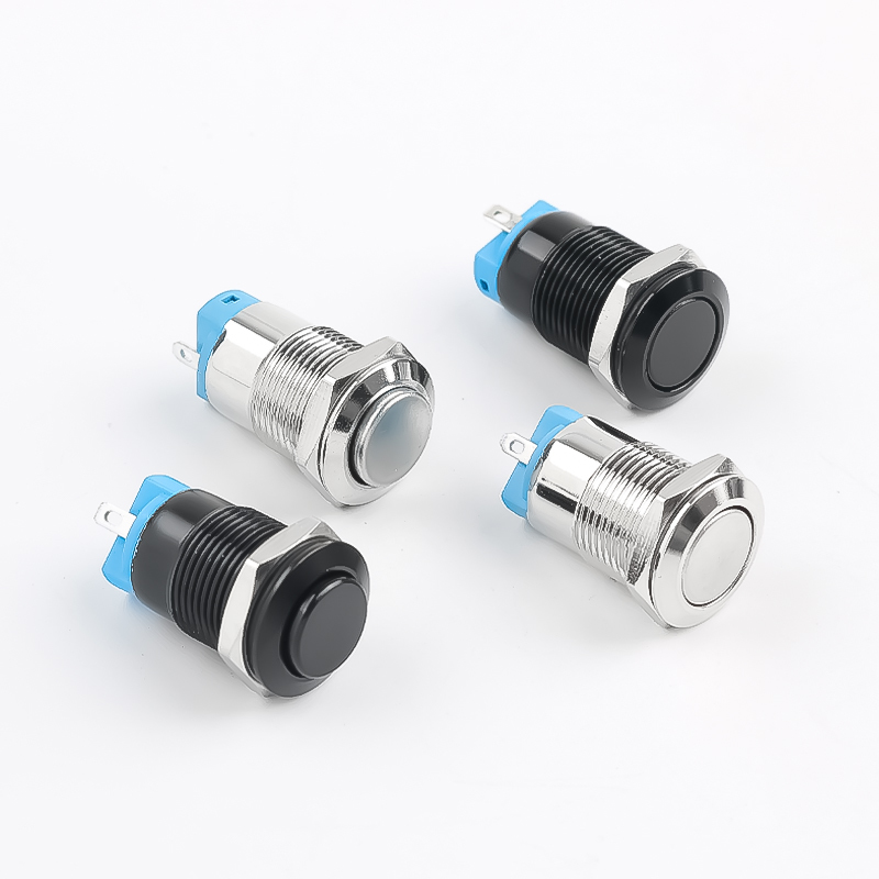 Oxidized Black Metal Pushbutton Switch 12mm Without Light Latching Welding Foot High Head Flat Head Round Push Button
