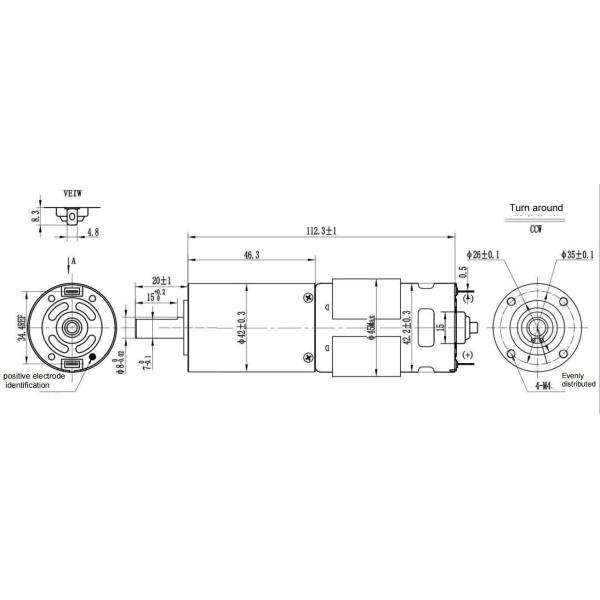 1:25 200Rpm 0.75A NEMA 17 42mm мотора щеточного устройства DC коробки передач 24V малошумное