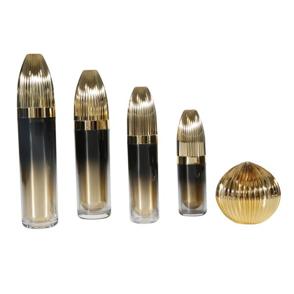 Tipo de bomba Con anillo de aluminio Oro negro Acrílico Crema cosmética Envasado Jar 30ml Botella de spray Envasado de lujo para el cuidado de la piel